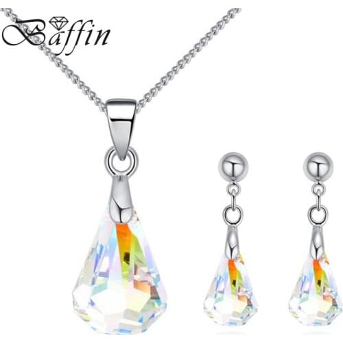 BAFFIN Original Crystals From SWAROVSKI Raindrop Pendant Necklaces Piercing Earrings Jewelry Sets For Women Mother Gifts