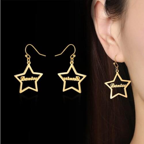 Personalized Star Name Earrings Dangle Name Earrings Custom Name Earrings for Women Stainless Steel Birthday Jewelry