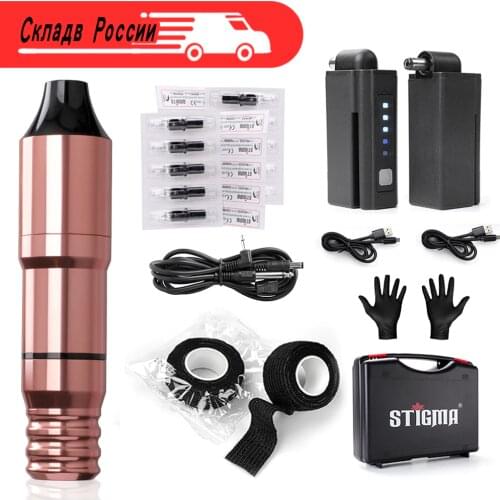 Stigma Professional Tattoo Kit Rotary Tattos Machine Pen Needle Cartridge Tattooes Gun DC 5.5 Interface Body Artist EM125