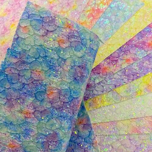 Iridescent Colors Lace Mesh Chunky Glitter Synthetic Leather Sheet Knitted Backing for Making Shoes/Bags/DIY Accessories