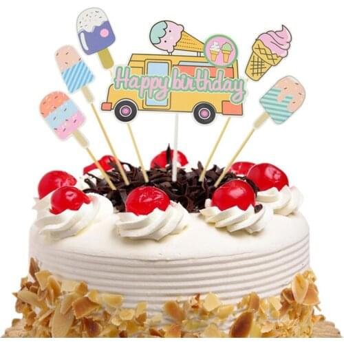 Happy Birthday Decoration Cake Topper Flags Glitter ice cream Cupcake Topper Wedding Anniversary Baby Shower Party Baking DIY