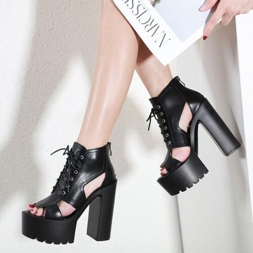 Large Size 34-40 Summer Sexy Hollow Fish Mouth 14CM High Top Ladies Sandals European And American Fashion Work Shoes