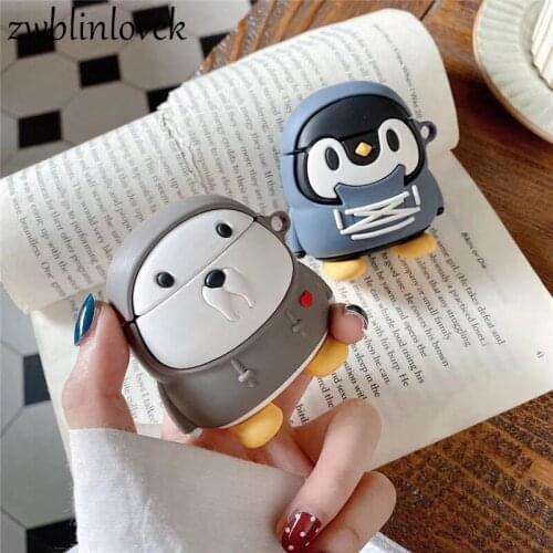 Hoodie Penguin Sea Lion For AirPods1 2 Pro 3 Apple Bluetooth Wireless Headset Protective Cover Soft Case With Hook Keyring