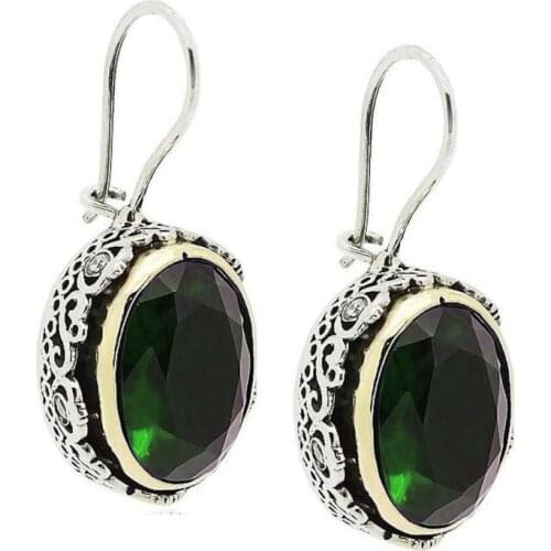 Jade Green Cubic Zirconia Silver Women 'S Earrings Authentic