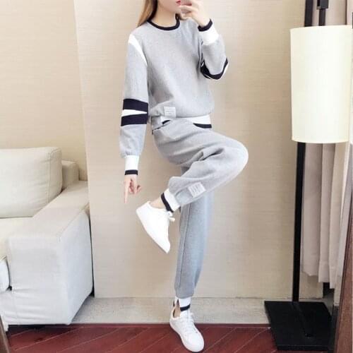 Tracksuit Women Sport Casual 2021 Spring Autumn Set Loose Stylish Gray Long Sleeve Hoodies Tops And Pants Bottom Suit Two Piece