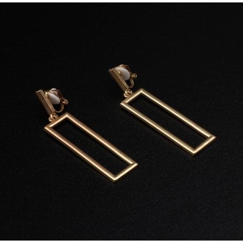 Gold Drop Earrings Without Pierced Dangle Geometric Rectangle Long Clip On Earrings Gold Color Trend For Women Costume Jewelry
