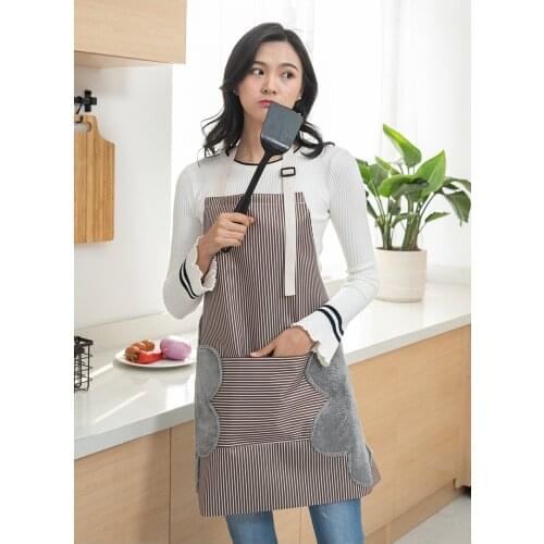 1PC Oxford with Velvet Cloth Kitchen Apron For Baking Apron For Women Pinafore With Pocket Chef Cuff Cafe Home Stripes OK 0924