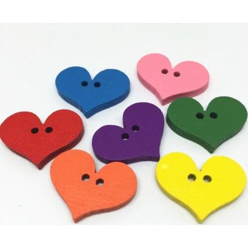 100pcs 15x20mm Pretty Mixed Wood Heart 2 Holes Buttons DIY Sewing Accessories For Cardmaking Scrapbooking Embellishments