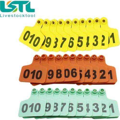 100 Sets Farm Livestock Cattle TPU Ear Tag Signs 001-500 Cow Ear Tags Typing Copper Head Earrings Animal Identification Card