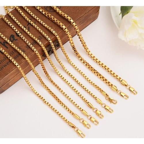 12 pcs gold filled Square Chain Necklace for Men/Women Gold Color Wholesale High Quality Necklaces Long box chain jewelry gift