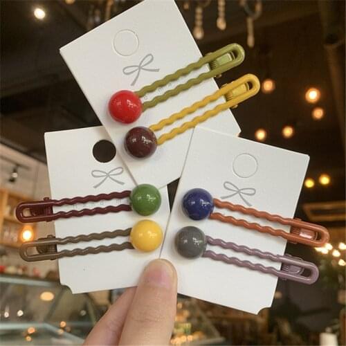 2Pcs/lot Alloy Contrast Duckbill Hair Clip Gentle Mature Style Hemi-Round Ball Geometric Hollow Wave Bangs Side Clip