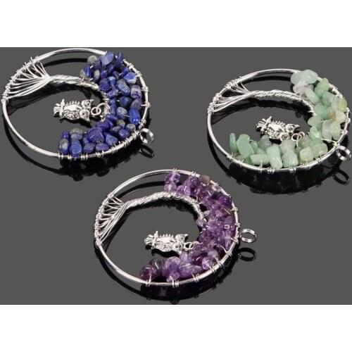 49*55mm Natural Crystal Chakra Quartz Stone Tree of Life Pendant Handmade Curved Use In Jewelry Making DIY Necklace Accessories