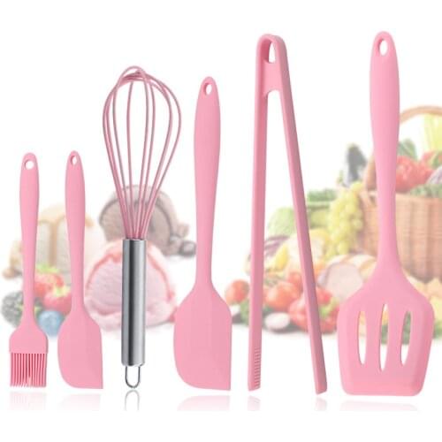 6Pcs Silicone Kitchen Tools Set Kitchenware Cooking Accessories Pink Shovel Scraper Eggbeater Creative Kitchen Utensils
