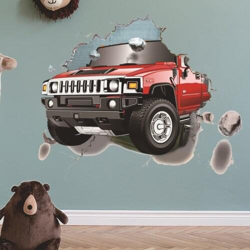 3D Car Wall Stickers Broken Wall Creative Mural Boy Teen Room Decor Aesthetic Kids Bedroom Self-adhesive Wallstickers
