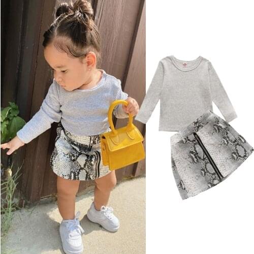 1-5Years Fashion Children Girls Clothing Sets Toddler Kids Girls Knitted Pullover Sweater Tops+Snake Print Mini Skirts Outfits
