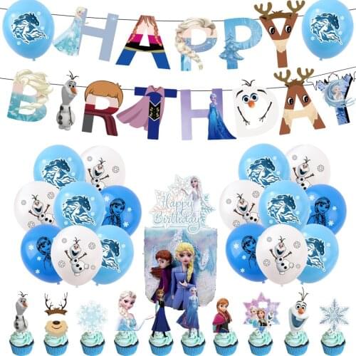 Disney Frozen Anna Elsa Party Decoration Balloons Cake Insert Flag Set For Kids GIrl Happy Birthday Party Supplies Baby Shower