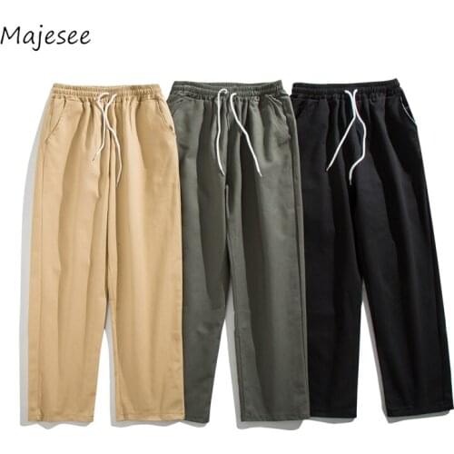 Men Casual Pants Plus Size S-5XL Elastic Waist Loose Retro Versatile All-match Straight Japan Style Cargo Trousers Streetwear