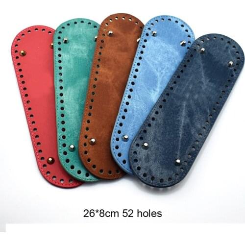 26x8cm Denim Bottom for Knitting Bag PU Leather Bag Handmade Accessories Oval Bottom with Holes Diy Crochet Bag Bottom KZBT012