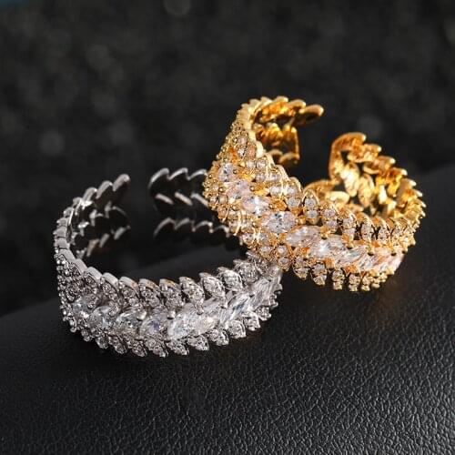 Funmode Luxury Leaf Shape Adjustable Rings Couple rings bijoux bague or femme Wholesale FR217