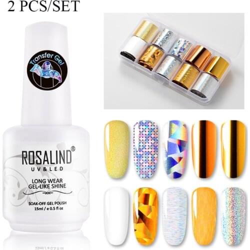 ROSALIND Transfer Gel Nail Polish With Sticker Nail Gel Hybrid Primer UV Lamp For Manicure Semi Permanent Gel Lacquer Nail Art