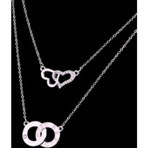Personality Double Heart-shaped Pendant Necklace Two Circular Cross Necklace