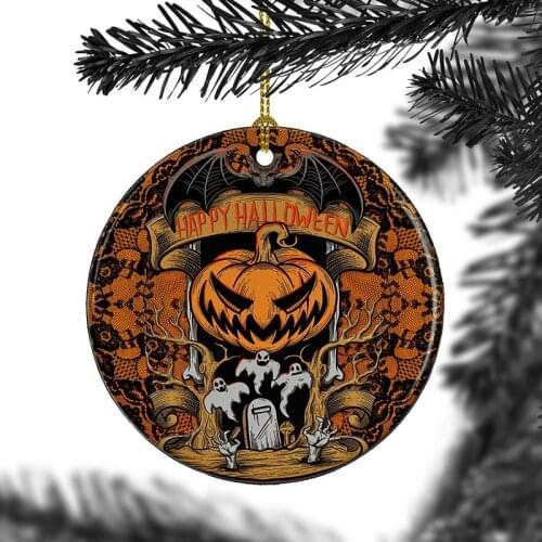 Customize Pumpkins Bat Porcelain Happy Halloween Tree Ornament Decorations Ceramics Gift