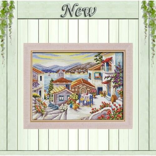 Beach house scenery house paintings counted printed on canvas DMC 14CT 11CT chinese Cross Stitch Needlework Sets Embroidery kits