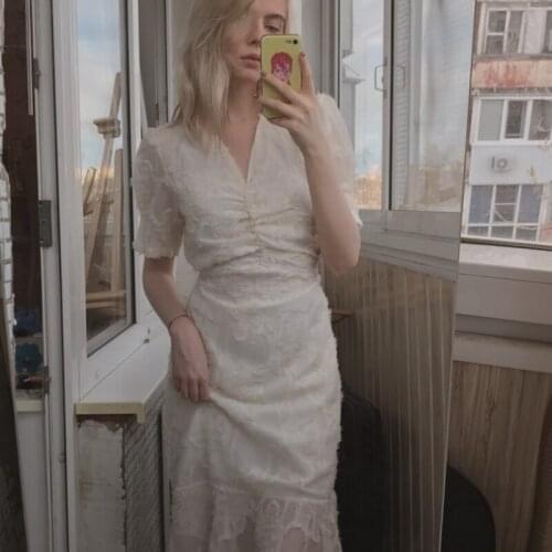 Kitty Stylish V-Neck Elegant Waist-Controlled Slimming 2020 Early Spring Plus Slender Ruffles Short-Sleeved Long Dress