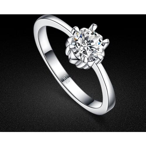 Classic Womens 925 Sterling Silver Ring Noble Six-Claw Zircon Inlaid Fine Jewelry Wedding Ring 5#-8# Valentines Day Gift