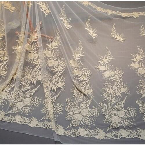 1Yard Luxury Polyester Material Lace Embroidery Tulle Lace Fabric Gold Flower For Farment Accessories