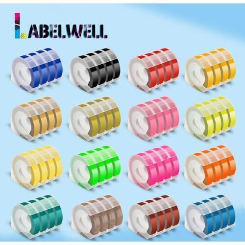 Labelwell 4Pcs 9mm PVC Letter Labels Replacement for 3D Dymo Label Tapes 3D Embossing label tapes for Dymo Motex E101 1610 12965