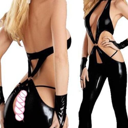 Lenceria Erotica Womens Hot Sexy Leather Latex Prom Dance Costumes Erotic Underwear Jumpsuit Adult Flirting Catsuit for Couples