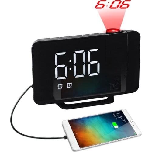 Fashion LED Digital Alarm Clock Multifunctional Smart Projection Alarm Clock with FM Radio Adjust Brightness Phone ChargingClock