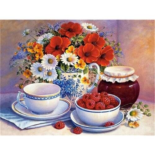 Fruit Flower Art DIY Embroidery 11CT Cross Stitch Kits Needlework Craft Set Printed Canvas Cotton Thread Home Room