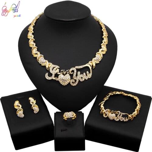 Yulaili New XO Brazil New Golden Love Jewelry Set Design and Fashion Exquisite Girls Birthday Party Dating Jewelry Accessories