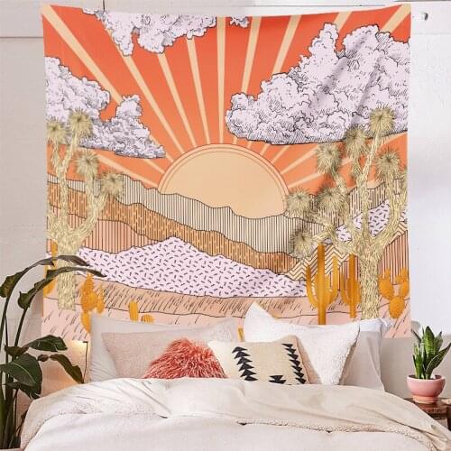 Wall Hanging Boho Decor Sunset Scnice Tapestry Landscape Living Room Decoration Psychedelic Aesthetic Tapiz Decoracion Pared
