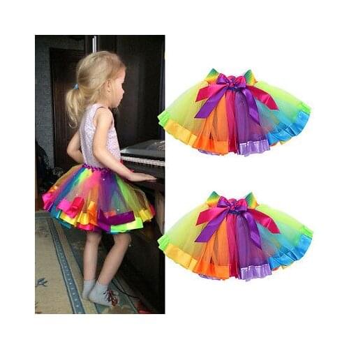 2016 NEW Kids Dancewear Tutu Skirt Girls Rainbow Elasticated Bow Tulle Tutu Skirts 0-8Y