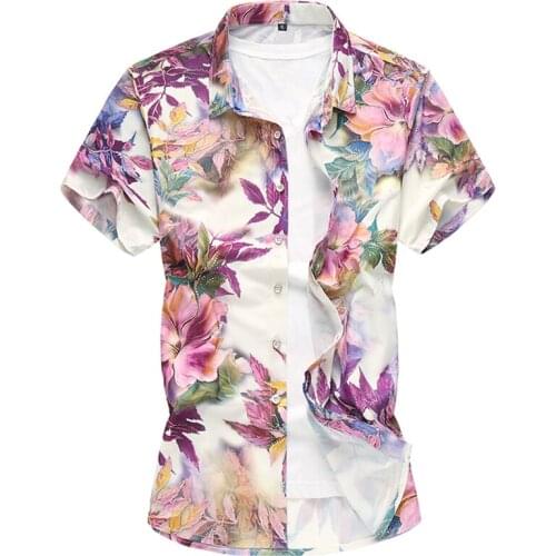 2018 New Summer Mens Shirt Slim Fit Men Short Sleeve Fashion Print Shirts Mens Clothing Trend Casual Mens Flower Shirts M-7XL