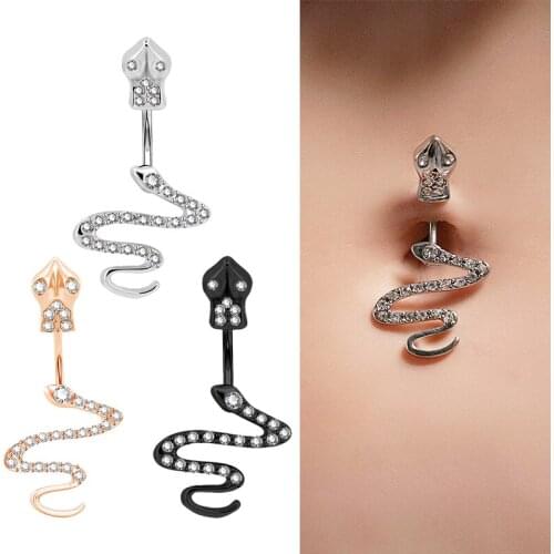 1pc Snake Navel Piercing Belly Button Rings Bar Stainless Steel CZ Crystal Ombligo Stud Barbell for Woman Sexy Body Jewelry 14G