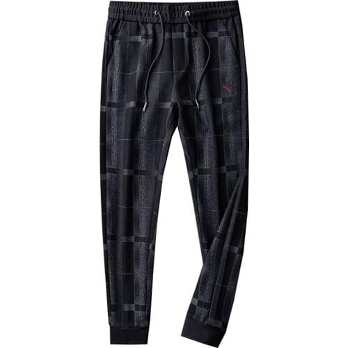 Thick casual pants mens loose-fitting woolen plaid pants mens winter fashion striped mens trousers