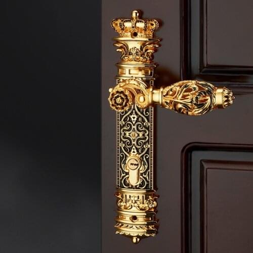 Hollow Pattern Exquisite Fashion Zinc Alloy Indoor wooden door Handles Lock Bedroom Split Copper Keys Mechanical Gold Lock 85mm