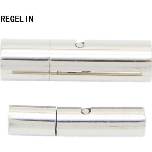 REGELIN Silver Tone Barrel Clasps with Safety Snap Lock Clasp 2pcs for 3/4/5/6mm Round DIY Bracelets Necklace Jewelry Making