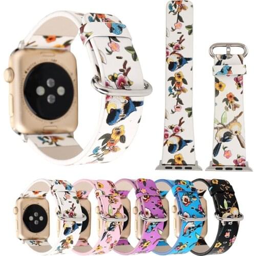 Watch Strap For Apple Watch Series 4 Flower Bird Leather Watch Band For Apple Series 1 2 3 4 Wrist Bracelet 38-42mm Horlogeband