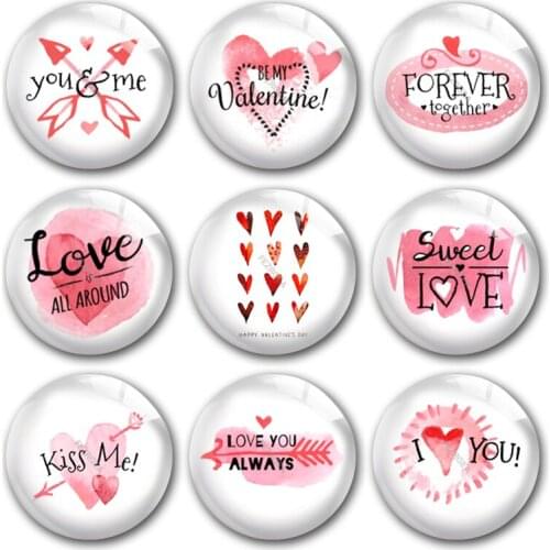 Handmade Valentines Day Watercolor Love Arrow Round Photo Glass Cabochons Demo Flat Back DIY Jewelry Making Findings Accessory