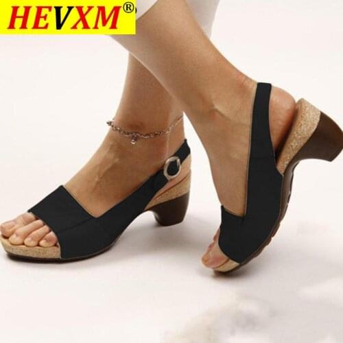 Womens Gladiator Sandals Buckle Strap Woman Chunky Heels Peep Toe Ladies Casual Shoes Female Summer Sandalias Plus Size 35-43