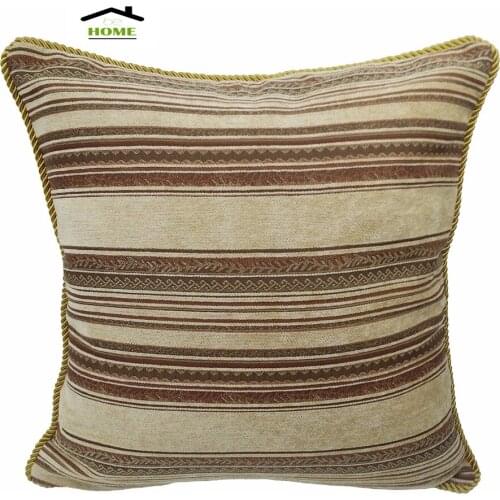 Traditional Striped Chenille 45 x 45 cm Square Pillow Case Old Style Decorative Cushion Cover Burgundy & Beige
