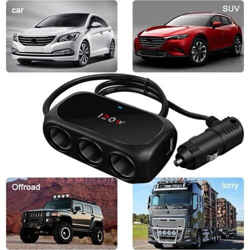 Universal 12V 24V 4 Way Cigarette Lighter Multi Socket Car Splitter ABS Dual USB Charger Adapter Black Auto Interior Parts