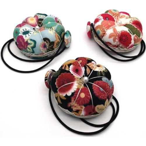 Vintage Pumpkin Shape Wrist Needle Pin Cushion Pin Bag Flower Wrist Pin Pillow Accessories For Sewing Machine