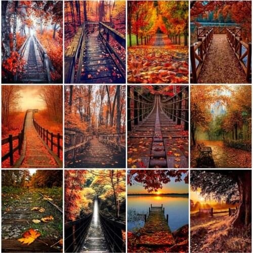 Yumeart Diamond Mosaic Scenery Autumn Tree DIY Diamond Painting Landscape Fall Scenery Embroidery Cross Stitch Home Decoration