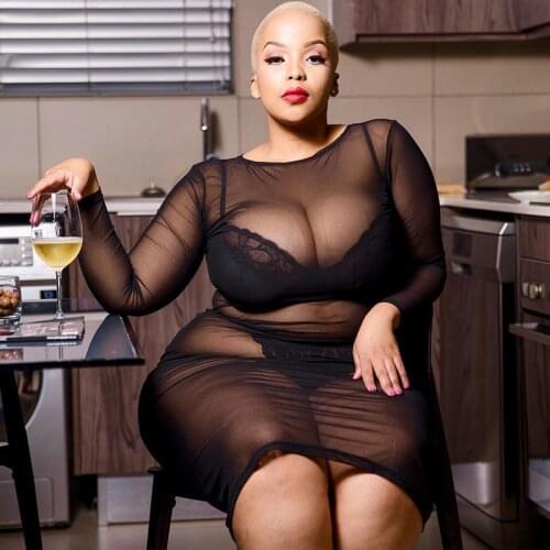 Plus Size Transparent Babydoll Nightdress Long Sleeve Lenceria Sexi Para Mujer Knee-length Erotic Female Sleepwear Gauze RS80868